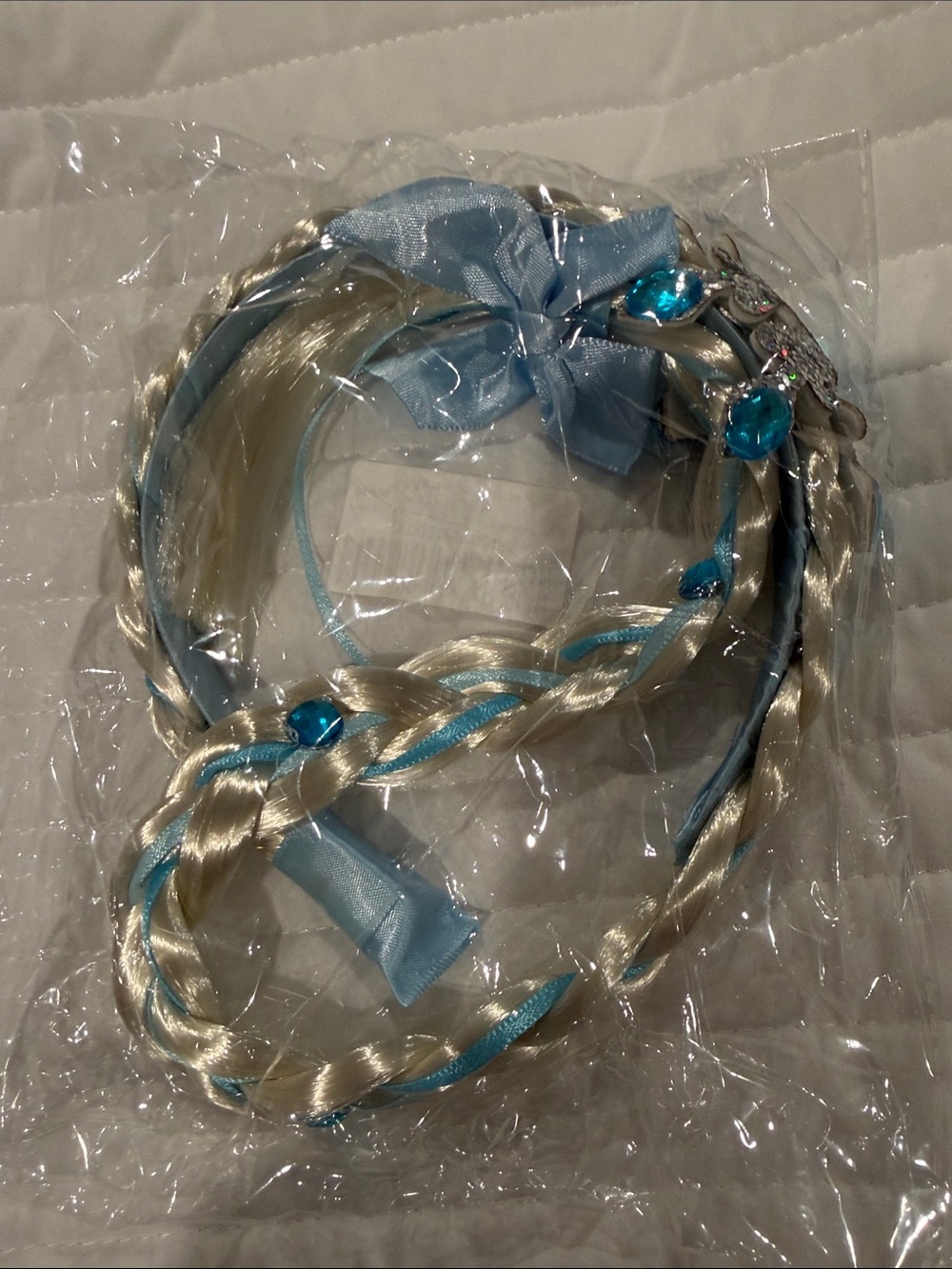 Amazon Kids Blonde Braided Headband with Blue Ribbon and Gems